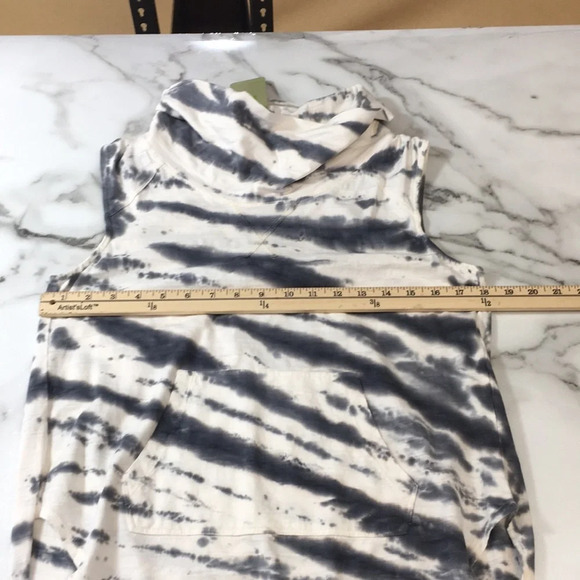 Halcyon Black White Tie Dye Cowl Neck Tank Top Womens Small Kangaroo Pocket - Picture 11 of 12